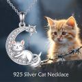 wholesale 925 Sterling Silver Cat on Crescent Moon Star Pendant Necklace for Women-0-1