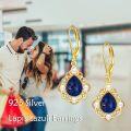 wholesale Gold 925 Sterling Silver Lapis Lazuli Pearl Gemstone Dangle Drop Leverback Earrings - Western Bohemian Vintage Style Jewelry-0-2
