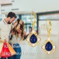 wholesale Gold 925 Sterling Silver Lapis Lazuli Pearl Gemstone Dangle Drop Leverback Earrings - Western Bohemian Vintage Style Jewelry-0-2
