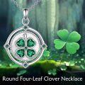 wholesale 925 Sterling Silver Green Crystal Four-Leaf Clover Pendant Necklace Lucky Charm s for Women Girls-0-4