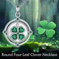 wholesale 925 Sterling Silver Four Leaf Clover Platinum Plated Green Crystal Pendant Necklace-0-4
