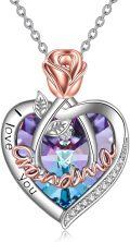 wholesale 925 Sterling Silver I Love You Grandma Necklace with Rose Flower and Heart Crystal Pendant for Women-0-0