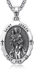 wholesale 925 Sterling Silver St Joseph Medal Necklace with Cross and 24 Chain - Catholic Prayer Gift for Men Women Boys Girls-0-0