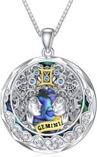 wholesale TOUPOP Gemini Zodiac Necklace S925 Sterling Silver Constellation Pendant Astrology Horoscope Jewelry June Birthstone Necklace Abalone Jewelry Birthday Gifts For Women -undefined
