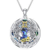 TOUPOP Sterling Silver Abalone Gemini Zodiac Constellation Pendant Necklace-undefined