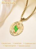 wholesale 925 Sterling Silver Saint Jude Medal Pendant Necklace 18k Gold Plated Green Enamel-0-3
