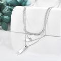 wholesale 925 Sterling Silver Layered Bar & Disc Charm Necklace with CZ Accents-0-3
