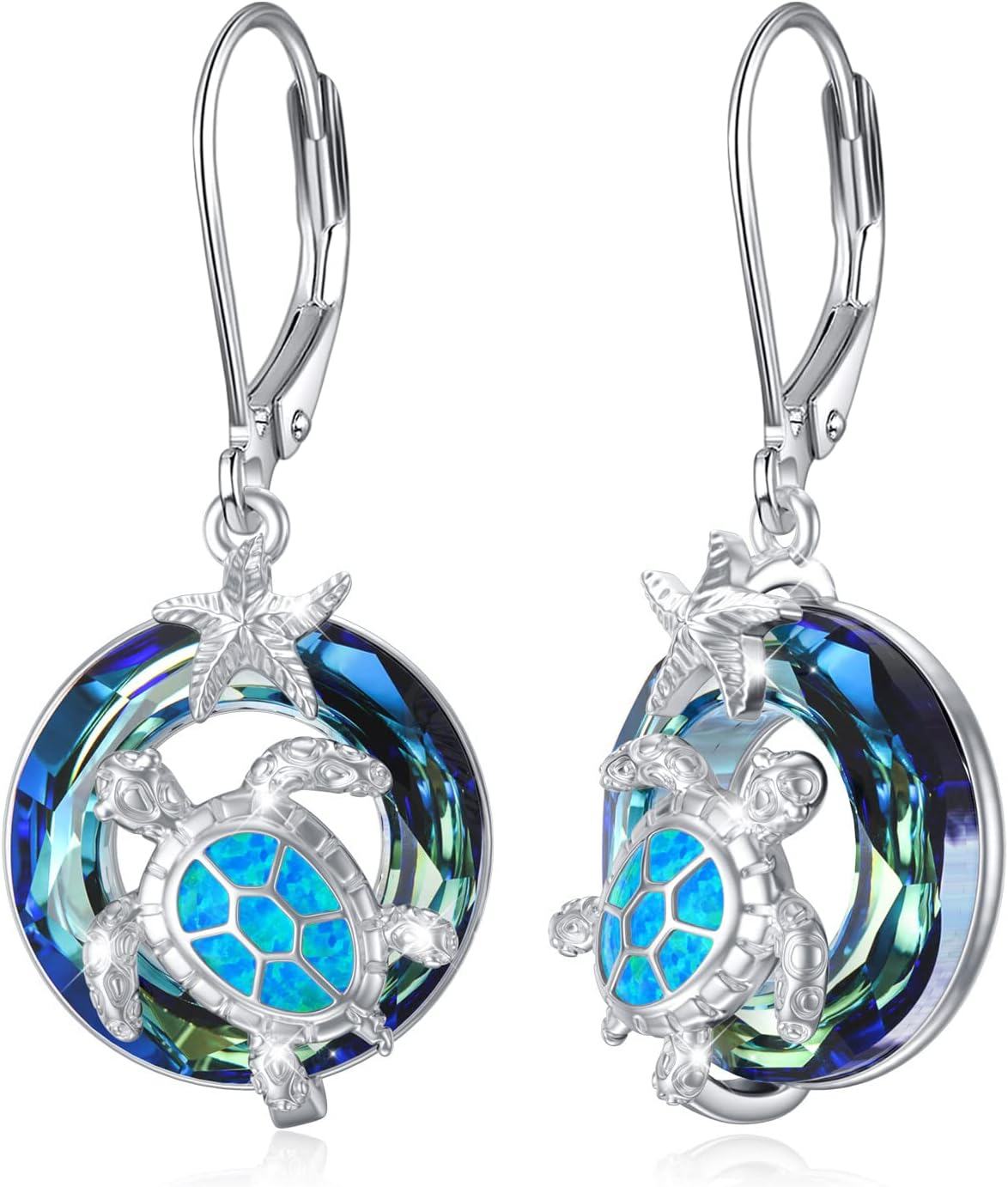 Sterling Silver Crystal Sea Turtle Dangle Earrings for Women Valentine s Day Gifts-Sea Turtle-LB