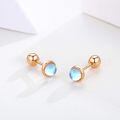 wholesale 925 Sterling Silver Rose Gold Plated Round Blue Moonstone Stud Earrings-0-1