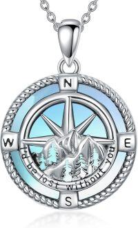 wholesale 925 Sterling Silver Stone Owl Compass Necklace Graduation Gift for Women-A_Compass Moonstone