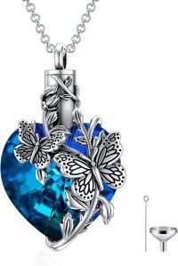 wholesale 925 Sterling Silver Blue Crystal Butterfly Cremation Pendant Necklace with Funnel and Fill Tool-04-Butterfly Urn
