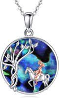 wholesale 925 Sterling Silver Abalone Shell Horse Tree Pendant Necklace for Women-0-0