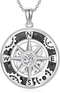 wholesale 925 Sterling Silver Round Cut Moissanite Compass Pendant Necklace for Women and Men-Style2