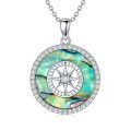 wholesale 925 Sterling Silver Abalone Shell Compass Pendant Necklace White Gold Plated Cz Halo-0-0