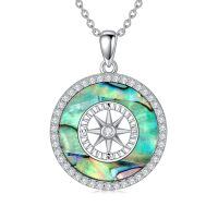 wholesale 925 Sterling Silver Compass Pendant With Mother Of Pearl And Zircon Accents-C-Abalone