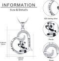 wholesale 925 Sterling Silver Heart-Shaped Panda Pendant Necklace with Cubic Zirconia and Engraved I Love You & Forever 18 inches Chain Length-0-2