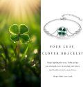 wholesale 925 Sterling Silver Green Crystal Four-Leaf Clover Charm Bracelet for Women Irish Lucky s-0-1