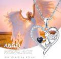 wholesale 925 Sterling Silver Blue Goldstone Heart Angel Pendant Necklace for Women Girls Gifts-0-5