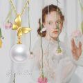 TOUPOP 14K Gold Freshwater Pearl Necklace with Bow Heart Dolphin Pendant-0-4