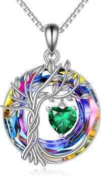 wholesale Sterling Silver Crystal Tree of Life Necklace for Women Birthstone Pendant-05-May-Emerald