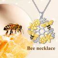 wholesale 925 Sterling Silver Bee & Flower Honeycomb Pendant Necklaces - Cute s for Women-0-1