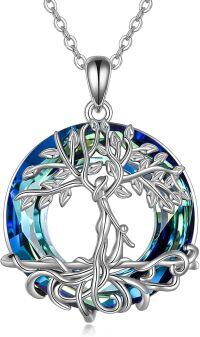 wholesale 925 Sterling Silver Blue Crystal Tree of Life Pendant Necklace for Women s-one child tree crystal necklace