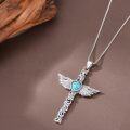 wholesale 925 Sterling Silver & Turquoise Angel Feather Cross Necklace with Heart Stone, 18 Adjustable Chain-0-6
