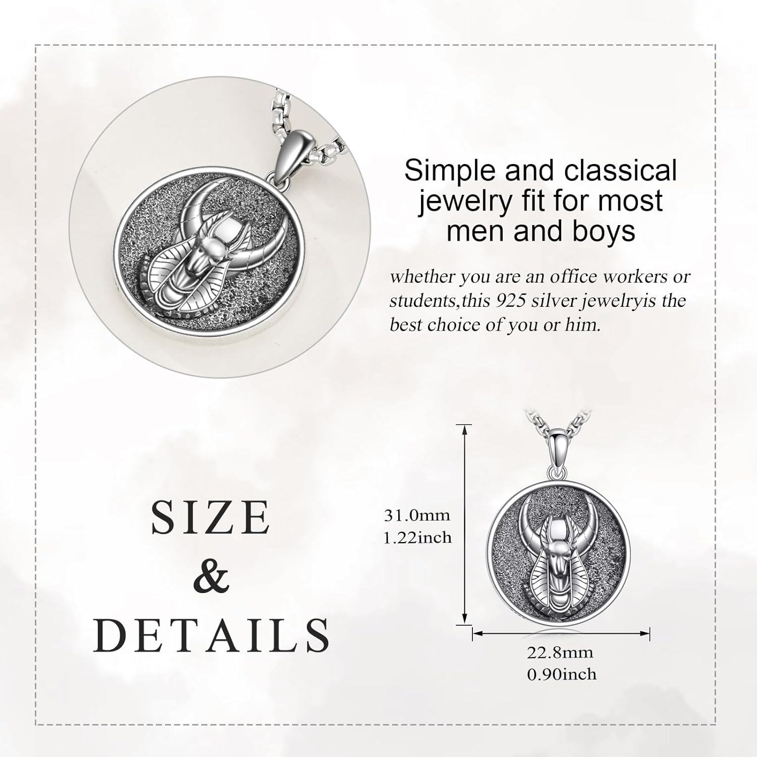 925 Sterling Silver Ancient Egypt Anubis Scarab & Eye Of Horus Charm Men's Pendant Necklaces  for Him 36 Chain Length-0-4