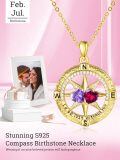 wholesale 925 Sterling Silver Compass Pendant with Birthstones for Women-0-3