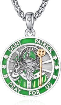 wholesale Sterling Silver Patron Saint Medal Amulet Necklace for Men 2 5mm 22 +2 Chain-A32-Saint Patrick