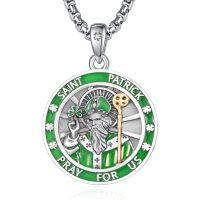 wholesale 925 Sterling Silver Patron Saint Medal Amulet Necklace for Men 2 5mm 22 +2 Chain-A32-Saint Patrick