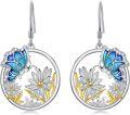 wholesale 925 Sterling Silver Blue Enamel Flower and Butterfly Dangle Drop Earrings for Women's Gifts-0-0