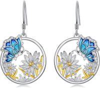 wholesale 925 Sterling Silver Blue Enamel Flower and Butterfly Dangle Drop Earrings for Women's Gifts-Butterfly Earrings