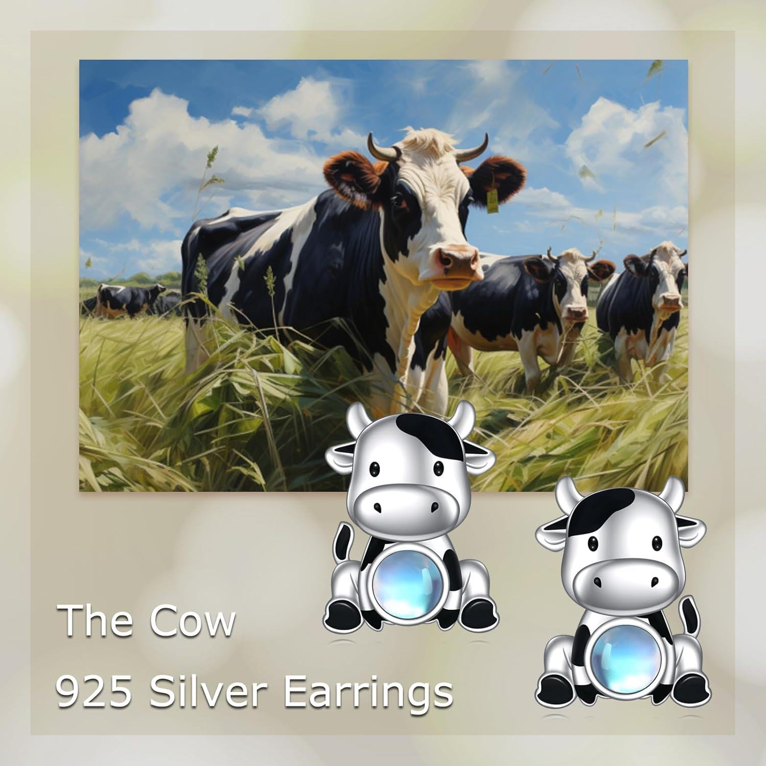 925 Sterling Silver Moonstone Fox Stud Earrings-0-5
