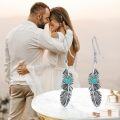 wholesale 925 Sterling Silver Feathers with Turquoise & Lapis Lazuli Drop Earrings for Women - Valentines Day Gifts-0-2