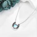 wholesale 925 Sterling Silver Heart-Shaped Moonstone & Black Enamel Lucky Horseshoe Pendant Necklace-0-4