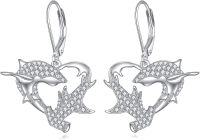 wholesale 925 Sterling Silver 925 Dolphin Shape Moonstone Drop Earrings - Summer Beach Style Jewelry for Women-Shark