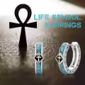 TOUPOP Sterling Silver Turquoise Viking Celtic Cross Ankh Hoop Earrings-0-5
