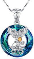wholesale 925 Sterling Silver Blue Crystal Saint Michael Archangel Protection Pendant Necklace-0-0