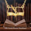 wholesale 14K Gold Open Book with Quill Pen and Heart Charm Necklace for Teachers & Readers-0-1