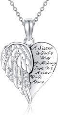wholesale 925 Sterling Silver Angel Wing Heart Pendant Necklace - Sister's Love Gift for Women & Girls-0-0