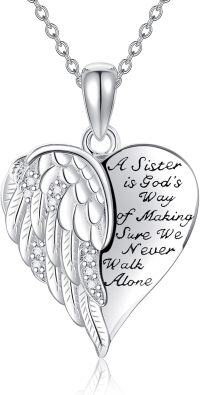 wholesale 925 Sterling Silver Angel Wing Heart Pendant Necklace - Sister's Love Gift for Women & Girls-sister wings