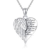 wholesale 925 Sterling Silver Angel Wing Heart Pendant Necklace - Sister's Love Gift for Women & Girls-sister wings