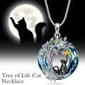 wholesale 925 Sterling Silver Cat & Tree of Life Blue Crystal Pendant Necklace-0-2