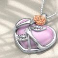 wholesale 925 Sterling Silver Pink Crystal Rose Heart Hugging Flower Pendant Necklace-0-4