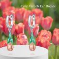 wholesale 925 Sterling Silver Green Leaf Pink Petal Drop Earring Set Floral s for Her-0-5