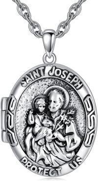 wholesale 925 Sterling Silver Photo Locket Saint Pendant Necklace Religious Jewelry Gift-Locket Only St Joseph-Customized Text St Joseph-Customized Photos+Test St Joseph-Customized Photos St Joseph