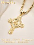 wholesale Gold 925 Sterling Silver Celtic Knot San Judas Tadeo Prayer Cross Pendant Necklace  24  Box Chain-0-3