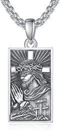 wholesale 925 Sterling Silver Rectangular Jesus Praying Cross Pendant Necklaces for Men/Women Christian Gifts-0-0