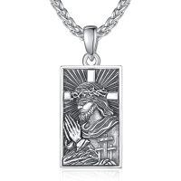 wholesale 925 Sterling Silver Rectangular Jesus Praying Cross Pendant Necklaces for Men/Women Christian Gifts-B